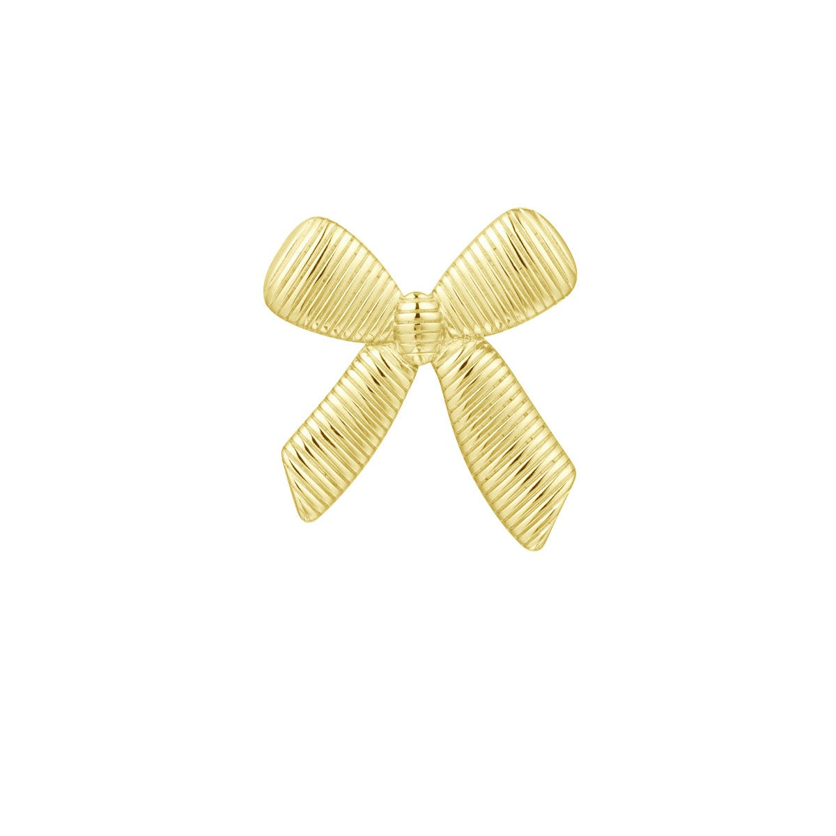 Gold bow-shaped jewelry piece on a white background