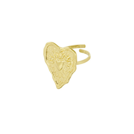 Wrinkled heart statement ring stainless steel 