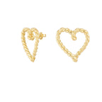 Gold heart-shaped earrings on a white background