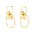 Gold earrings with circular designs on a white background