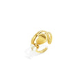 Gold earring with a heart design on a white background