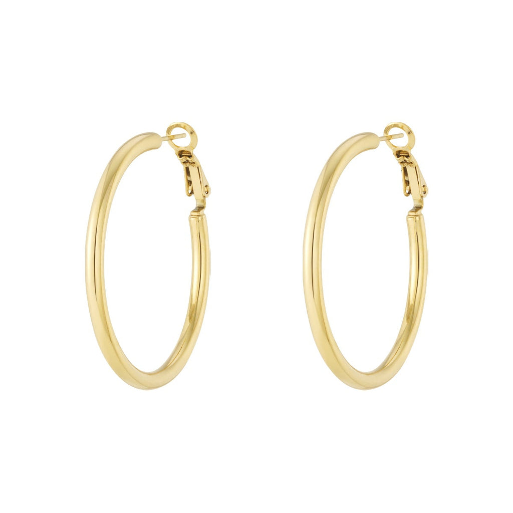 Gold hoop earrings on a white background
