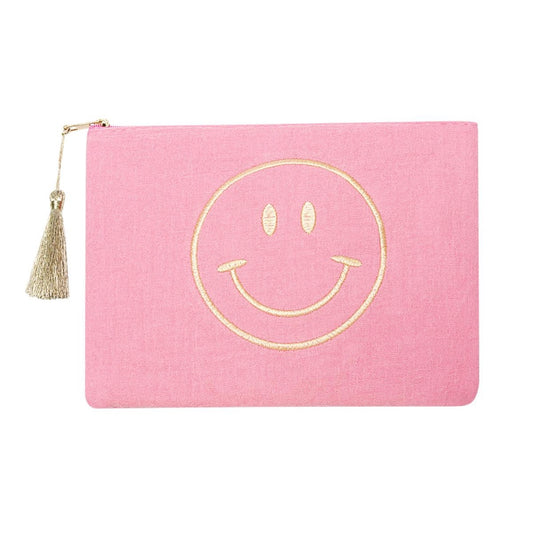 Make-up tasje smiley roze
