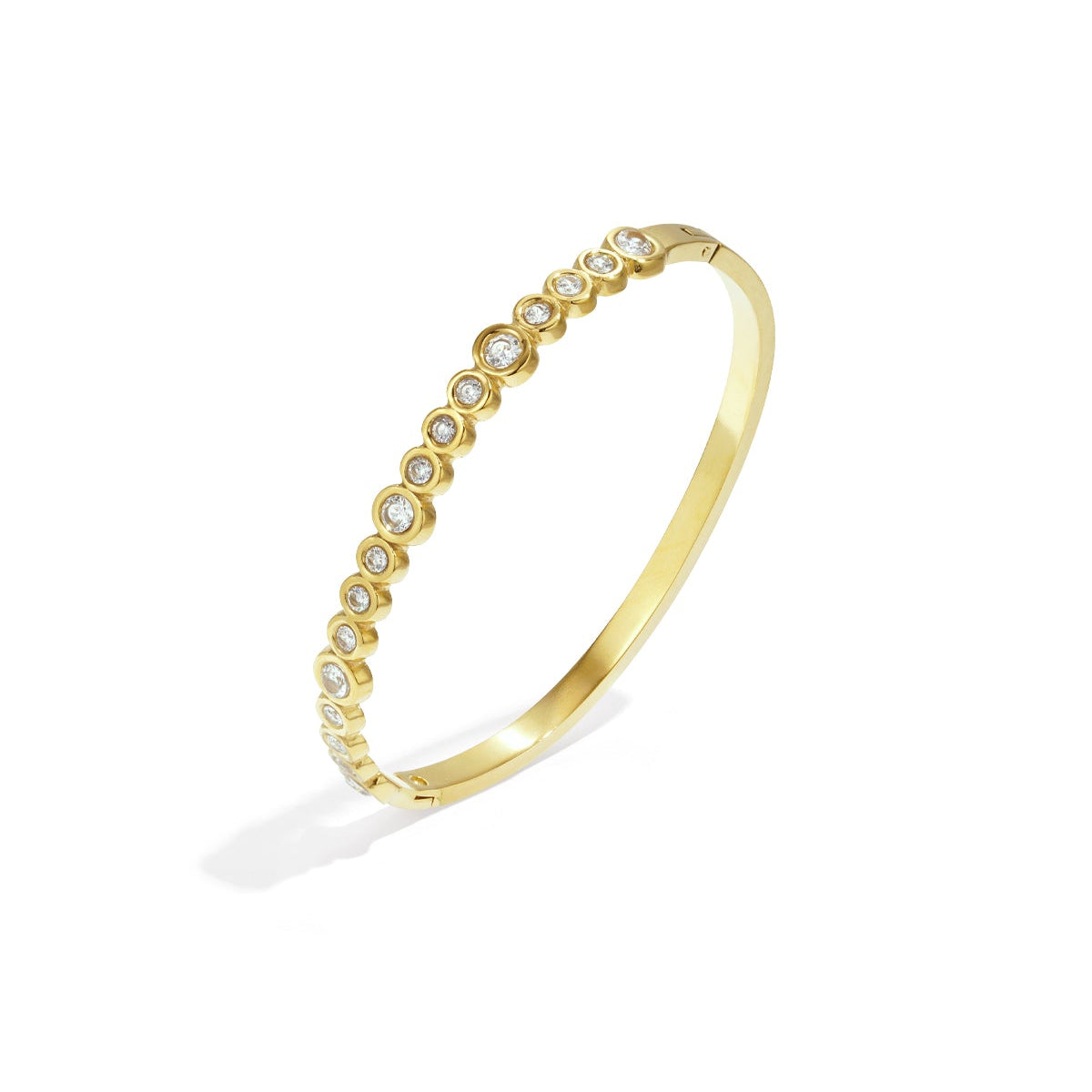 Gold bracelet with small stones on a white background