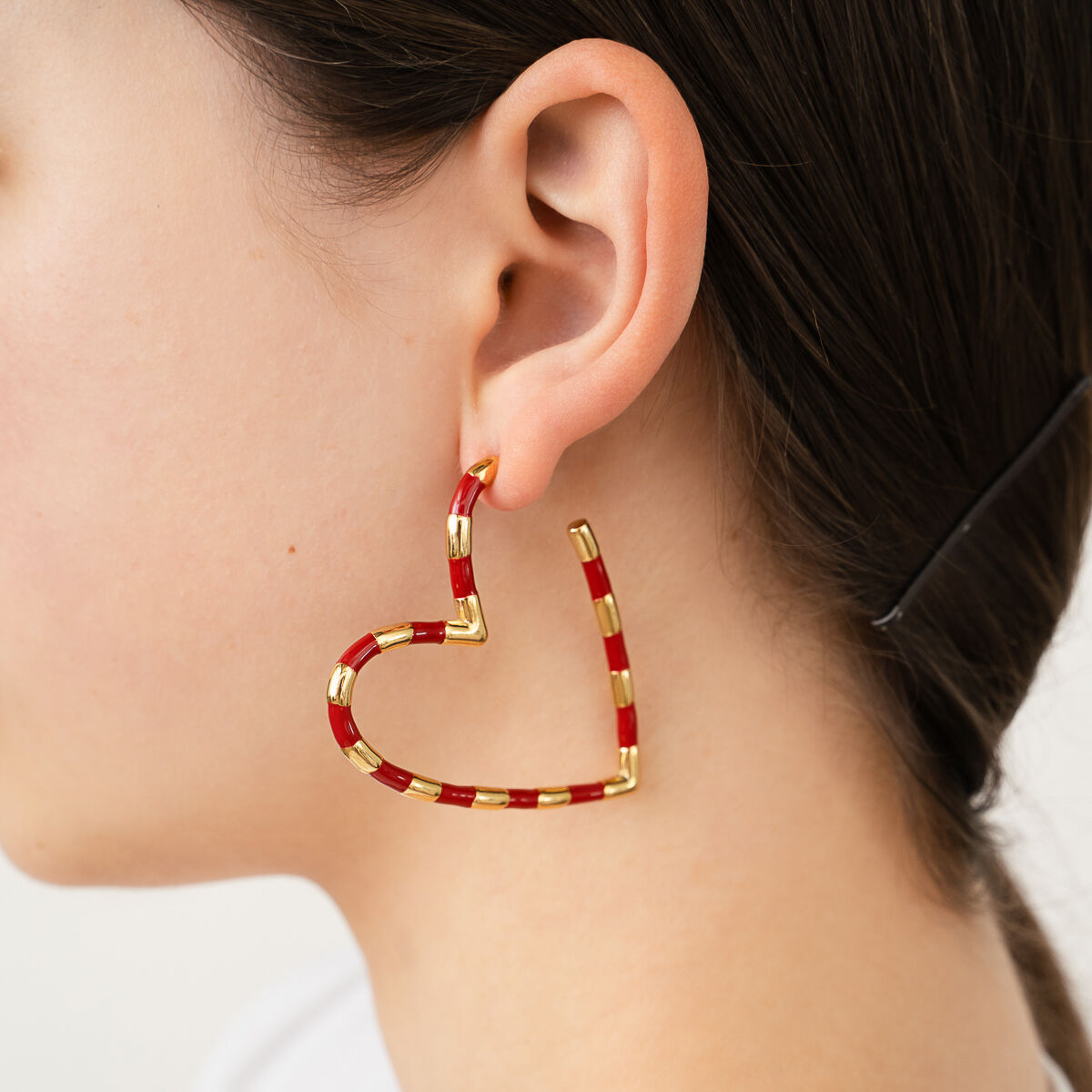 gestreept hartje - oorbellen